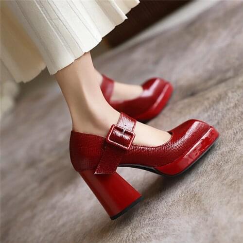 YMECHIC New Arrival Women Office Lady Pumps 2021 All Seasons Red/white/black Mary Jane Heels Buckle Platform Shoes Dress Size 45