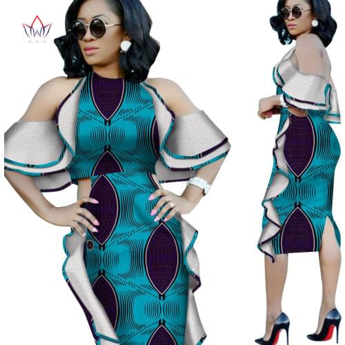 New Fashion Dashiki African Dresses for Women Bazin Riche Ankara Print Off Shoulder Lace Dresses Women African Clothing WY4976