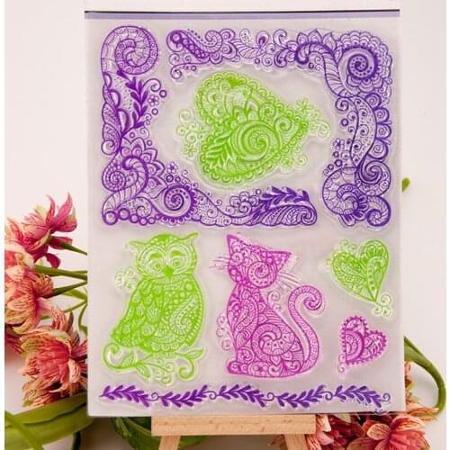 Animals Cat Owl Seal Stamp DIY Scrapbook Transparent rubber stamp Love Heart Border stamp seal YZ-071