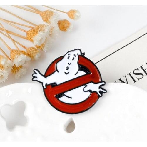 White Ghost Badge Brooch Ghostbusters Enamel Pin Bag Clothes Lapel pin Cartoon Fun Movie Jewelry Gift for fans