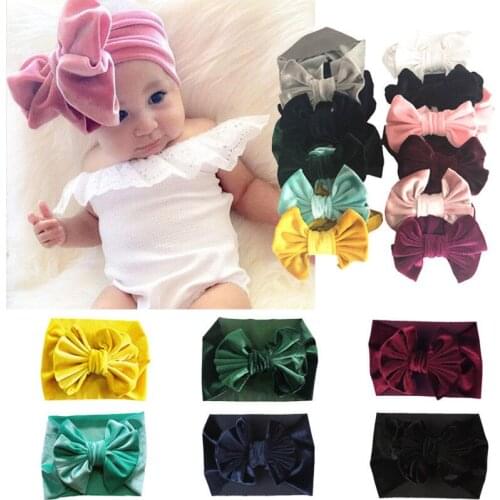 New Euramerican 1PCS Newborn Toddler Kids Baby Boys Girls Bowknot Turban Beanie Headwear Velvet Headbands Fashion Cute Hairbands