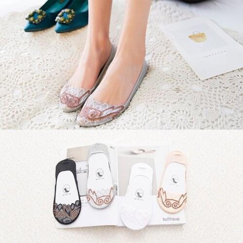 ZDL-157 Women Girls Summer Style Lace Flower Elegant Ankle Cotton Antislip Socks Invisible 10pairs