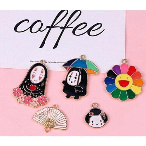 2/5pcs Kanoshi No Face man Sakura Metal earrings necklace pendant diy drip alloy DIY material