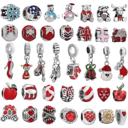 2Pcs 2021 Winter Snowman Santa Claus Charm Beads Pendant fit Original Brand Bracelet for Women DIY Christmas Jewelry Making Gift