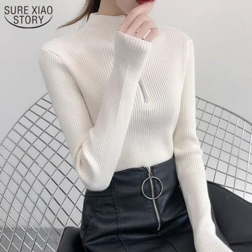 2021 Autumn New Office Lady Pullover Bottoming Winter Clothes Women with Zip Solid Wool Sweaters Turtleneck Women Sweater 10553