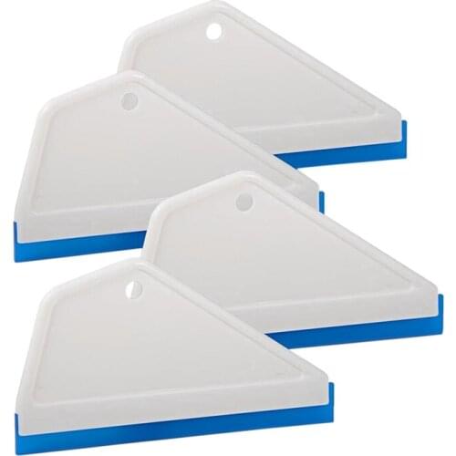 4 Pcs White Auto Home Kitchen Bathroom Shower Squeegee Hand Squeegee Window Wiper Mirror Wiper with Blue Silicone Blades