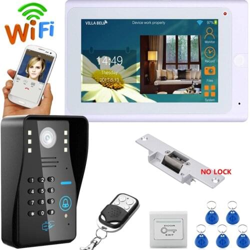 7" TFT Wired / Wireless Wifi RFID Password Video Doorbell Intercom System with Electric Drop Bolt Lock + IR-CUT HD100