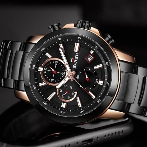 Fashion Sports Watch for Men Top Brand Luxury Military Stainless Steel Wrist Watches Mens Clocks Waterproof Chronograph Relogio