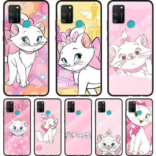Cartoon Pink Marie Cat Tempered Glass Cover For Honor 30 20 10 9X 8X Pro Plus Lite Silicone Phone Case Coque