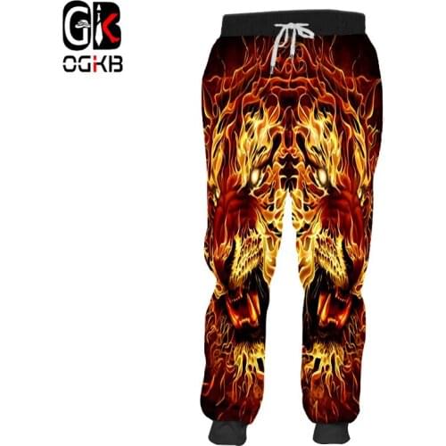 OGKB 3D Joggers Haren Pants Men/Women Cool Animal Sweat Pants Fashion Print Flame Lion Sweatpants Autumn Fall Winter Trousers