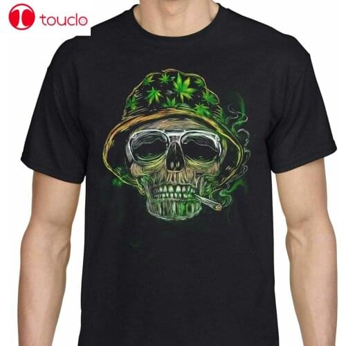Weed Leaf T Shirt Cannabis Vintage Marijuana T-Shirt Stoner Skull Men Black Tee