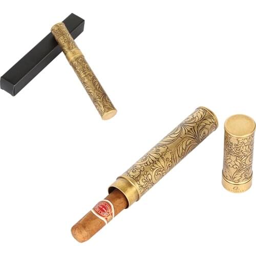 Galiner Golden Carved Tube Cigar Case Jar Luxury Metal Portable 1 Box Cigar Humidor Holder Mini Travel Smoker Accessories