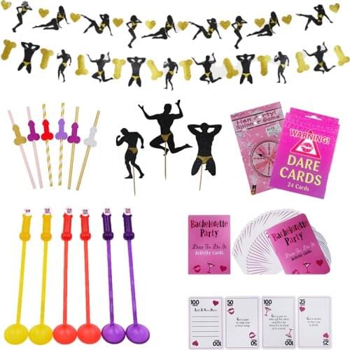 Bachelor Party Game Dare Card Pull Flag Cake Insert Card Pull Flower Decoration Funny Penis Balloon Hen Party Supplies