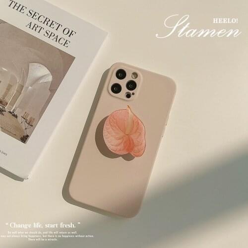 Ins Simple Pure Color Art Flowers Bracket Phone Case For iPhone 12 11 Pro Max X Xs Max Xr 7 8 Puls SE 2020 Cases Soft TPU Cover