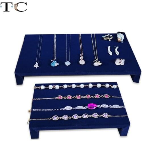 Quality Blue Velvet Jewelry Organizer Table Shelf 2 Sizes Window Store Display Raiser Exhibition Rack Counter Stand Tray