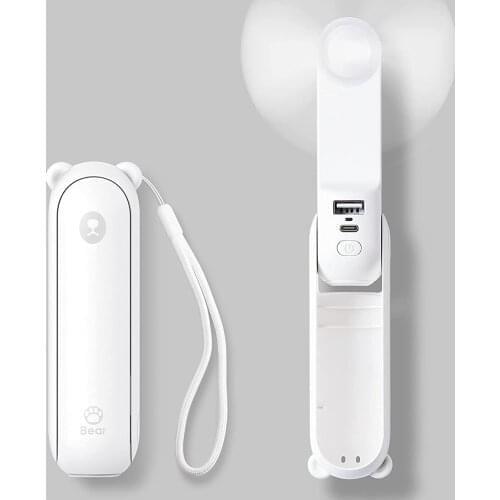 Pocket Mini Fan Portable Fan Enduring Silent Foldable Usb Rechargeable Fan with Power Bank and Flashlight Function