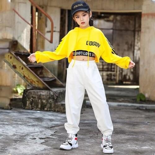 Children Hip Hop Dance Clothes Girls Crop Tops White Hiphop Pants Jazz Performance Outfit Concert Ballroom Dance Costume suits