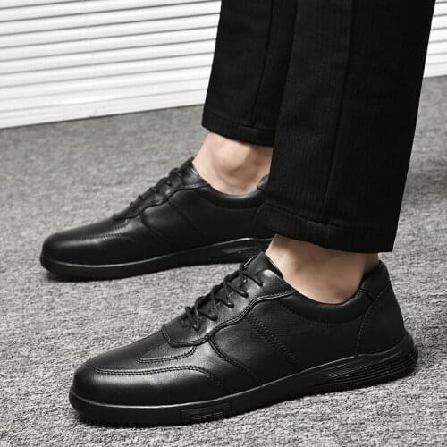 New Casual Genuine Leather Daily Flats Lace-Up Sneakers Men Casual Original Simple Stylish Male Comfortable Walking Sneakers