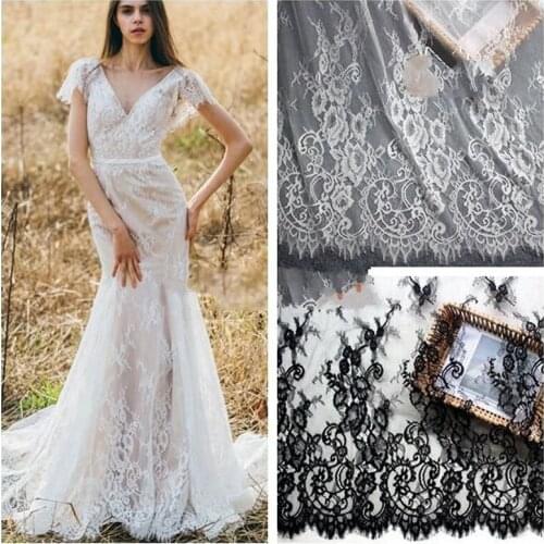 GLace 3M/Lot African Lace Fabric Eyelashes Lace Trim Off White Black Cothes Lace Fabric Diy Accessories TX738