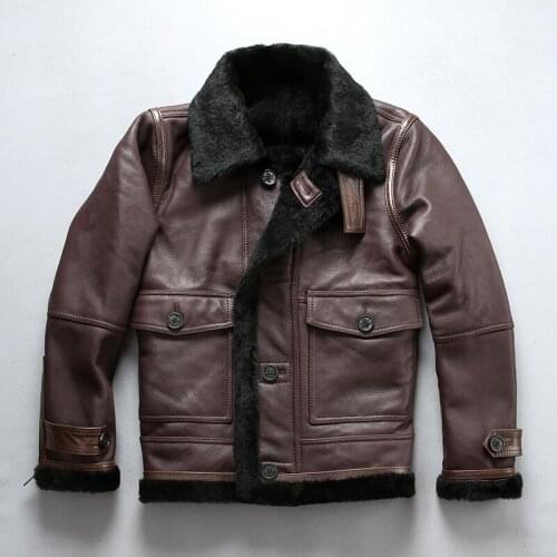 2020 New Men Shearling Cold Winter Flight Jacket Casual Single Breasted Sheepskin Wool Liner Pilot Jackets Winter Russia Coats