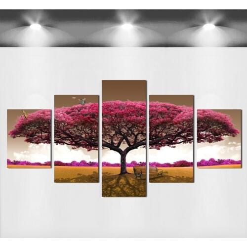 HOT 5 panel Printed tree art scenery landscape modular picture large canvas painting for bedroom living room home wall art decor