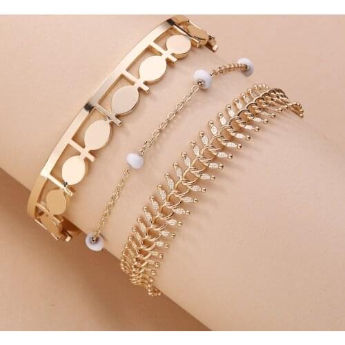 LUNA CHIAO Women Fashion Jewelry 3 Piece/Set Stacked Layering Layed Metal Bangle Enameled Chain Bracelets