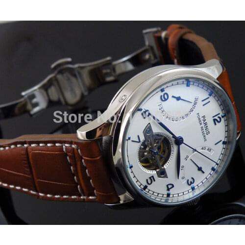 Parnis mechanical White dial Asia Power Reserve 43mm automatic mens Watch W1242