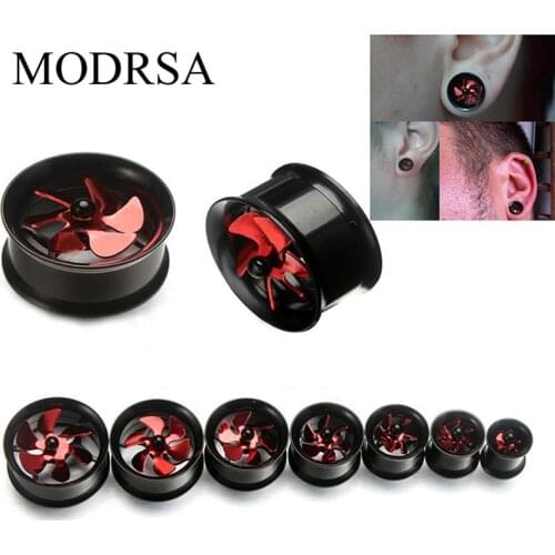 MOSRSA 1Pair Punk Body Jewelry Windmill Ear Plugs Tunnels 8-20mm Black Body Piercing Earring Gauges Men Ear Stretchers Expander