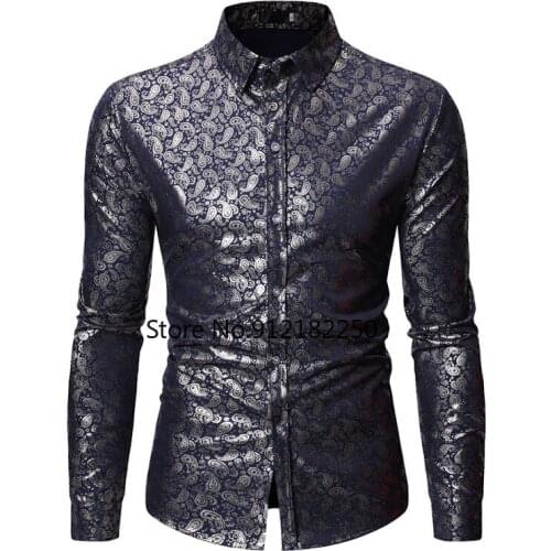 Mens Fashion Paisley Button Down Dress Shirts 2021 Brand Slim Fit Long Sleeve Shirt Men Business Casual Shirt Camisa Masculina