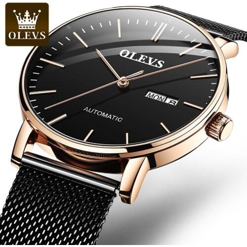 OLEVS Brand Automatic Watch for Men Leather Strap Business Mens Mechanical Watches Waterproof Vintage Wristwatch 2021 New Clock