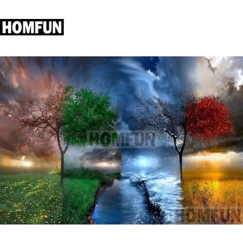 HOMFUN Full Square/Round Drill 5D DIY Diamond Painting " Four season tree" Embroidery Cross Stitch 5D Home Decor Gift A02112