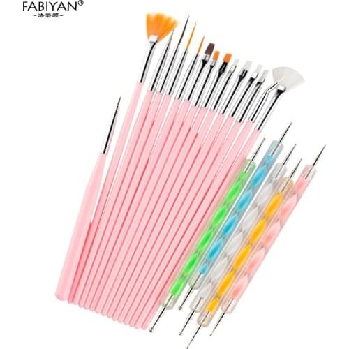 Nail Art DesignDotting Painting Drawing Set Acrylic Gel UV Line Fin Flat Polish Brush Pen Tools Manicure Salon Tips 20pcs/set