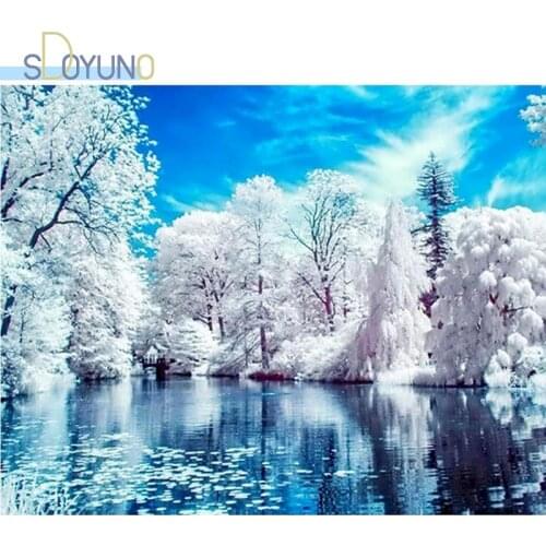 SDOYUNO 60x75cm Oil Painting By Numbers Snow Scene Frameless DIY Picture By Numbers Digital Hand Painting On Canvas Home Decor