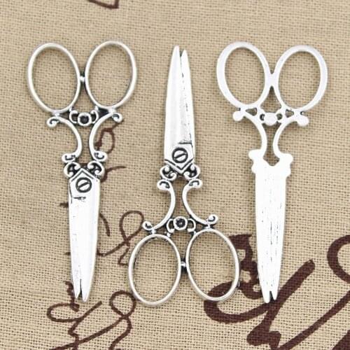 5pcs Charms Sewing Scissors 61x25mm Antique Making Pendant fit,Vintage Tibetan Bronze Silver color,DIY Handmade Jewelry