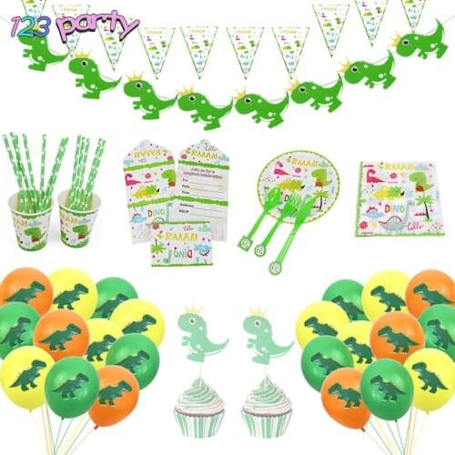 Dinosaur Disposable Tableware Birthday Party Decoration Kids Party Baby Shower Plate Paper Cup Tablecloth Balloon Party Supplies