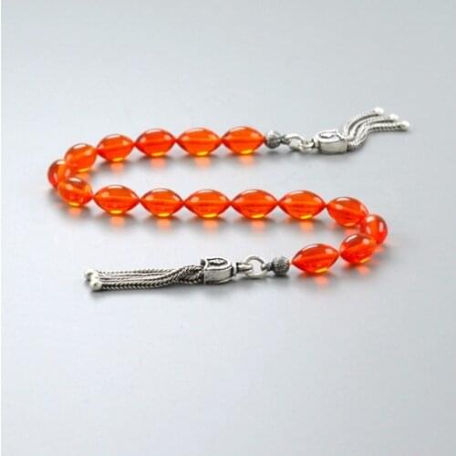 Orange Bakelite Stress Chain Polshak Mascot Rosary 6x11 cm. Barley Cut 925 Sterling Silver Decorated