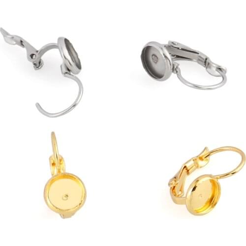 10pcs 16*10mm Stainless Steel Studs Earrings Blank/Base Fit 7.8mm Glass Cabochons Buttons Earring Bezels for Jewelry Making HXD