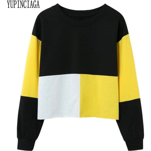 Women Cotton Stitching Fashion Patchwork Contrast Color Pullover O-Neck Long Sleeve Hoodies Sweatshirts Loose Casual Tracksuit