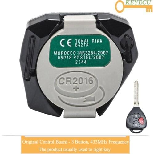 KEYECU Original Remote Key Control Board for Toyota Fortuner Hilux 2005-2008, 4Runner 2003 - 2009, Fob 3 Button - 433MHz - B42TA