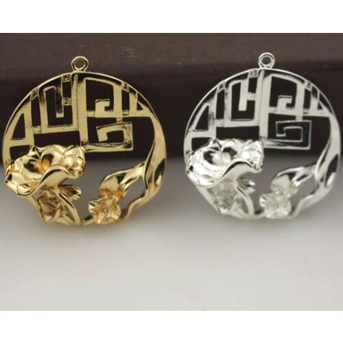 Retro Filigree Lotus Flower Circle Pendant Charms Metal High Quality Gold Color DIY Big Geometric Dangle Hanging Earring Making