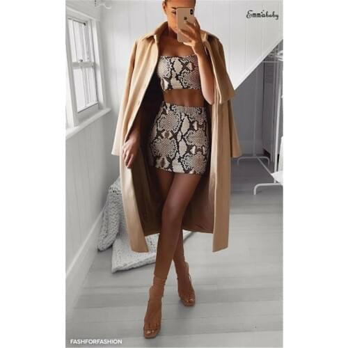 Two Pieces Sexy Women Snakeskin Printed Slim Clothes Set Crop Top+Skirt 2PCS Women Girl Bandage Bodycon Party Clubwear MiniSkirt