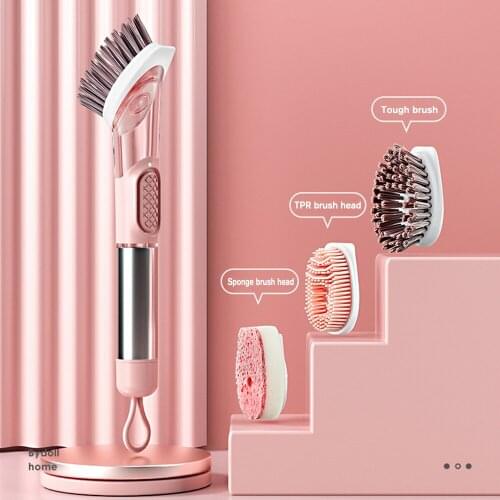 Kitchen Cleaning Brush 2 In 1 Long Handle Cleaing Brush with Removable Brush Sponge Dispenser Dishwashing Brush Kitchen Tool set