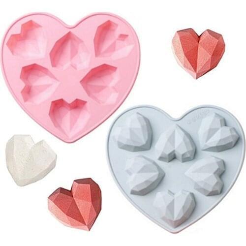 Silicone Love Cake Moulds 6 Cavity Diamond Love Heart Fondant Decorating Tools 3D DIY Chocolate Pastry Molds Baking Accessories