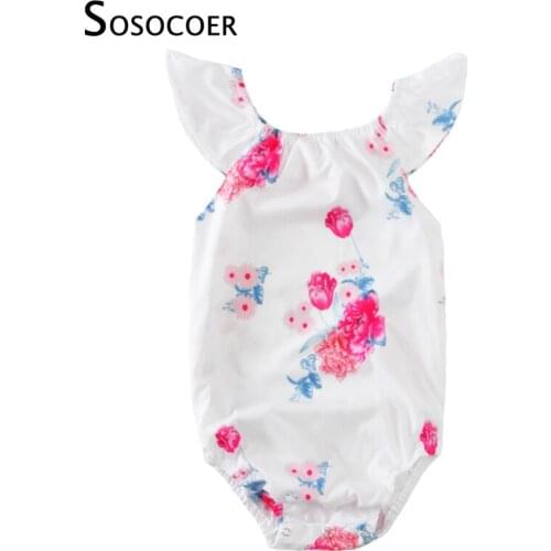 SOSOCOER Summer Toddler Girl Rompers 2017 Fashion Fiy Sleeve Flower Newborn One Pieces Romper Kids Infant Girls Jumpsuit Clothes