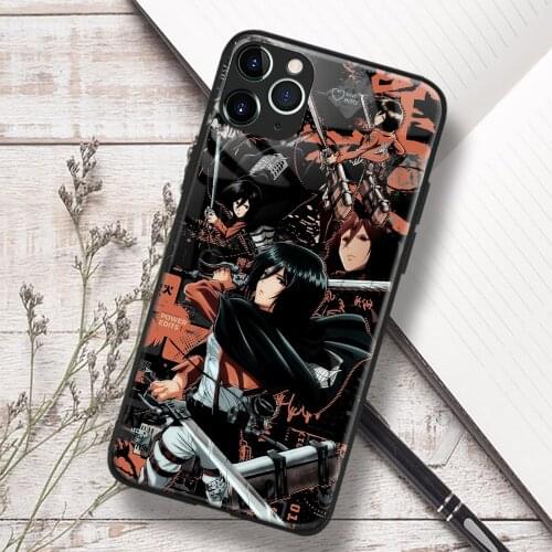 Mikasa Ackerman Attack on Titan Glass Soft Silicone Phone Case FOR IPhone SE 6s 7 8 Plus X XR XS 11 12 Mini Pro Max Cover Shell