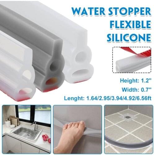 Upgrade 1.2" High Waterproof Kitchen Bathroom Shower Silicone Water Barrier Threshold Water Dam Floor Water Stopper Strip