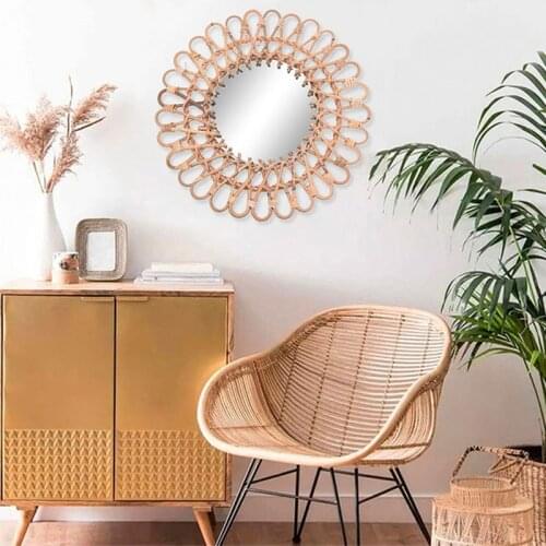 Handmade Knitting Mirror with Braided Binding Frame Boho Style Decorative Art Home Ornament SNO88