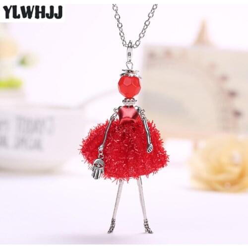 YLWHJJ women red doll statement long necklace for girls brand pendant dress baby lovely fashion hot party jewelry collier femme