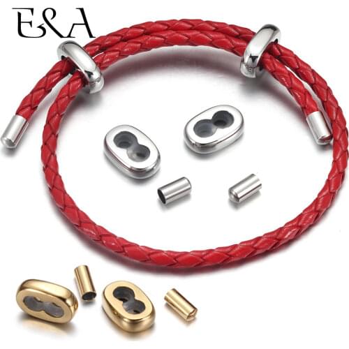 2Sets Stainless Steel 18K Gold Clasp End Caps Spacer Beads connector for Adjustable Bracelet Milan Rope Jewelry Making Findings