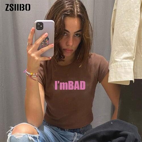 T Shirt Women 2021 New Arrival Summer Style Letters Printing That Show Hilum Round Collar Short Sleeve Tshirt TX3210